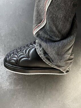Grey Sonic Spider Web Puffer Mules **Goth  *Alt *Comfort Goth